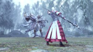 An FFXIV screenshot. An Elezen white mage is attacking a tiger man.